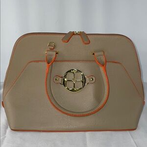 TAUPE HANDBAG WITH ORANGE TRIM FTL-11-074